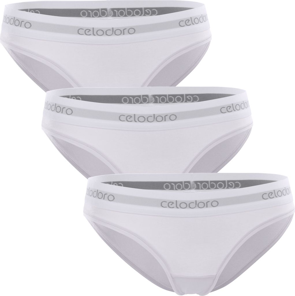 Bikini-Slip für Damen mit gewebtem Gummibund – Celodoro – Sport-Slip (3er-Pack) – Weiß