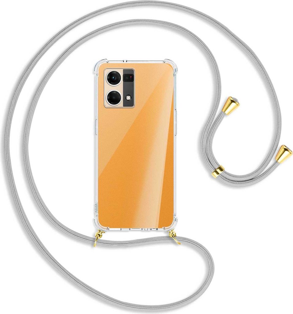 Handykette Backcover-Schutzhülle mit Band (Metall goldfarben) für Oppo Reno7 4G, Oppo F21 Pro 4G - silbergrau