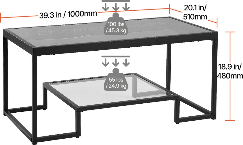 Table Basse Design avec Éclairage LED et Double Plateau Verre Noir - 8