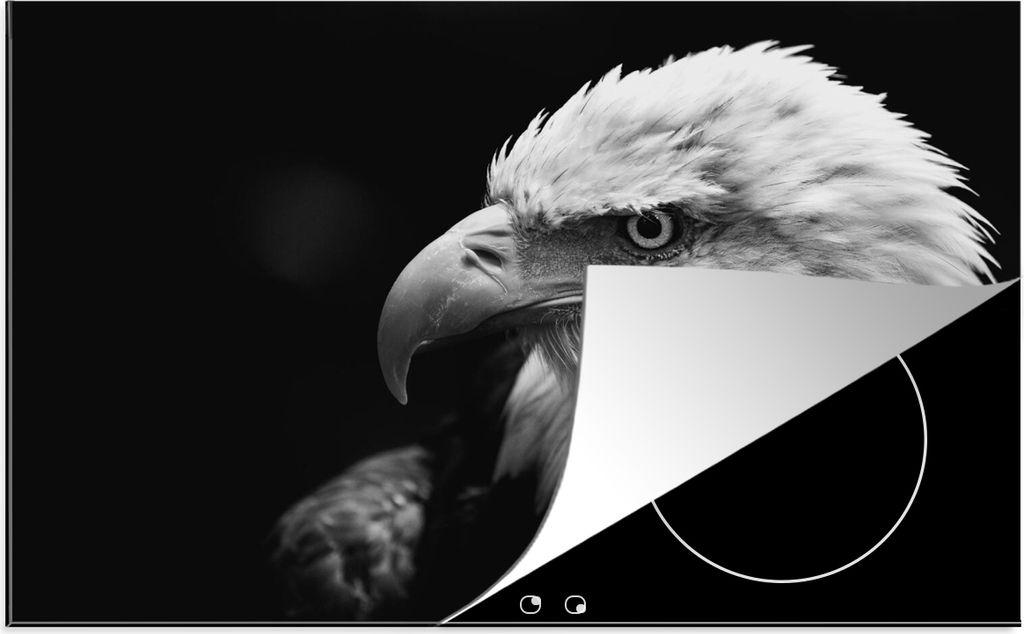 KitchenYeah Herdabdeckplatte Eagle - Makro - Schwarz , 81x52cm, Küche Deko, Glaskeramikfeld Herdabdeckung, Abdeckplatte fùr Kochfeld