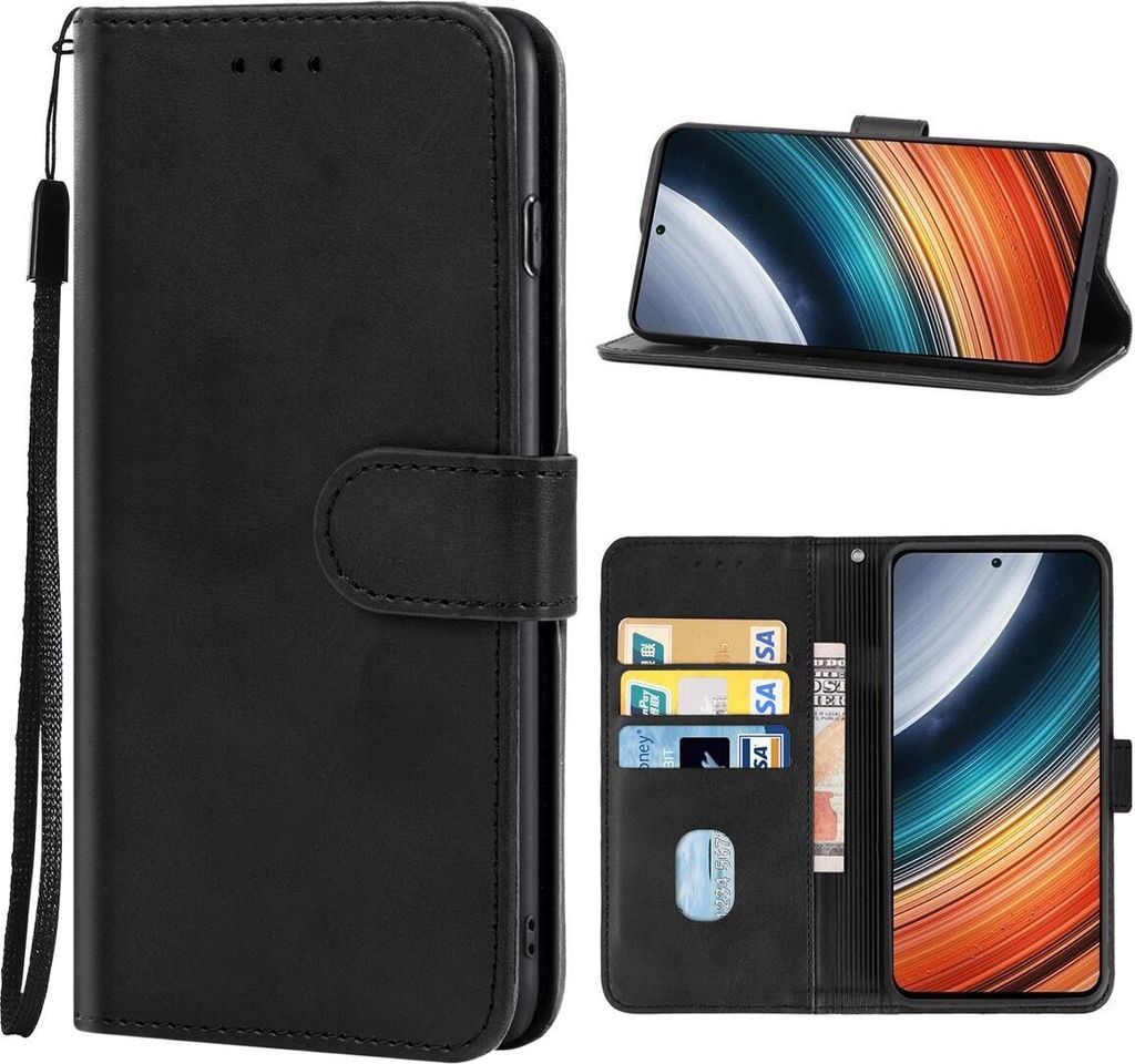 König Design Hülle kompatibel mit Xiaomi Redmi K40S Kunstleder Handyhülle - Handy Case Schwarz