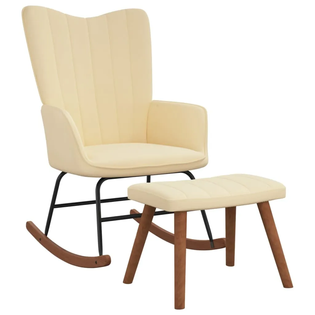 Rocking chair blanc crème et son repose-pieds en velours doux - 2 pcs