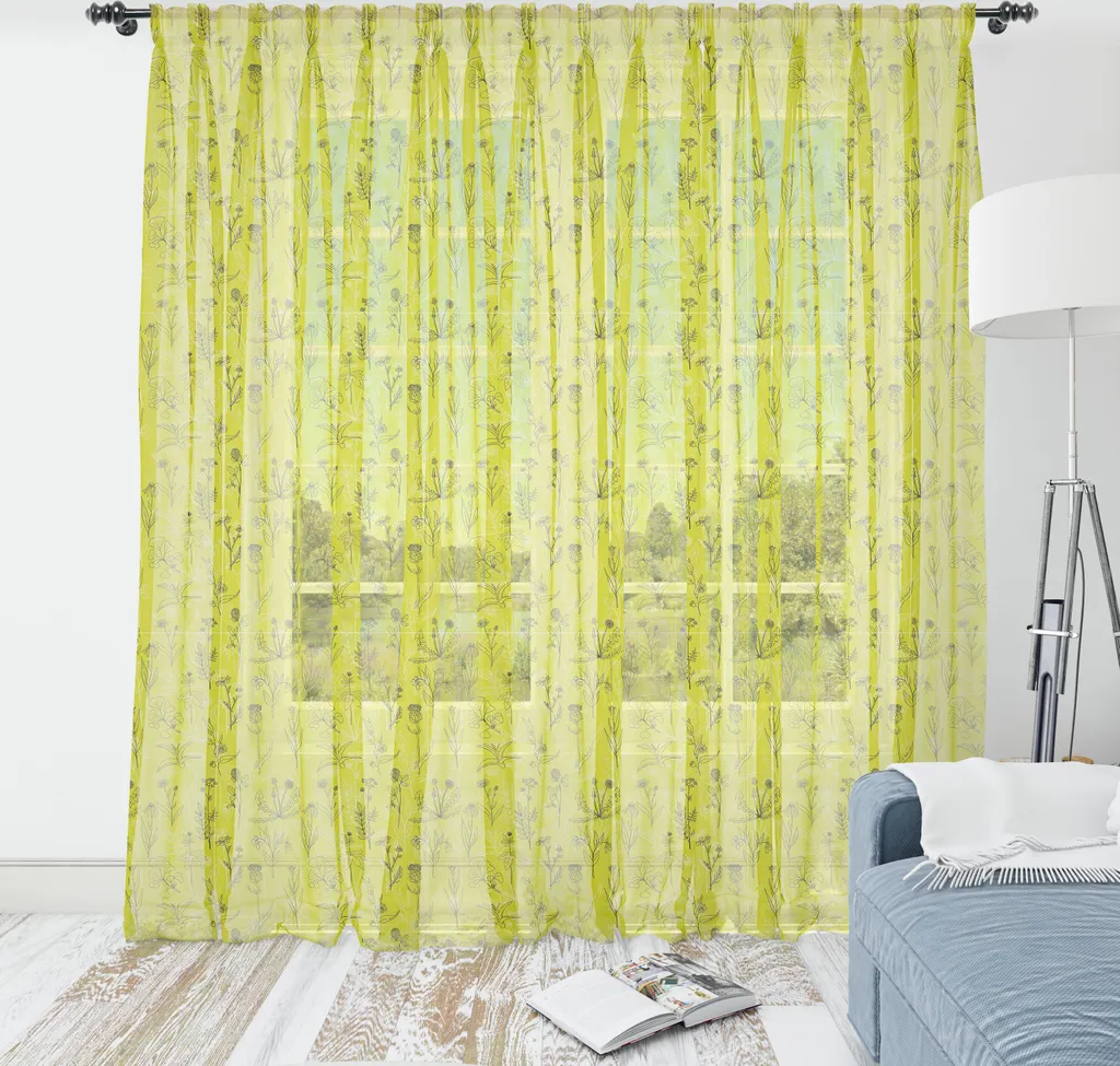 Tapisserie botanique ABAKUHAUS en satin soyeux jaune et vert 210x274 cm