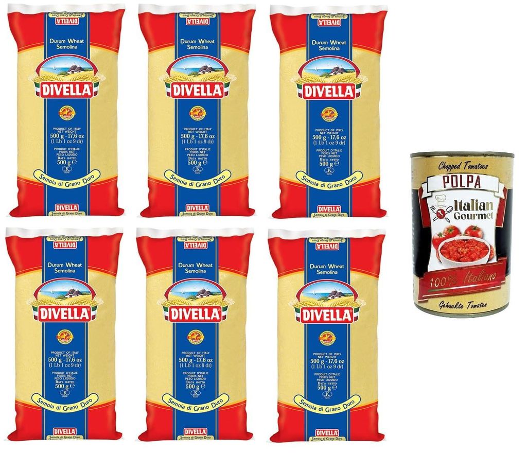 Divella Semola di Grano Duro Rimacinata Remilled Hartweizengrieß 6x 500 g+ Italian Gourmet polpa 400g