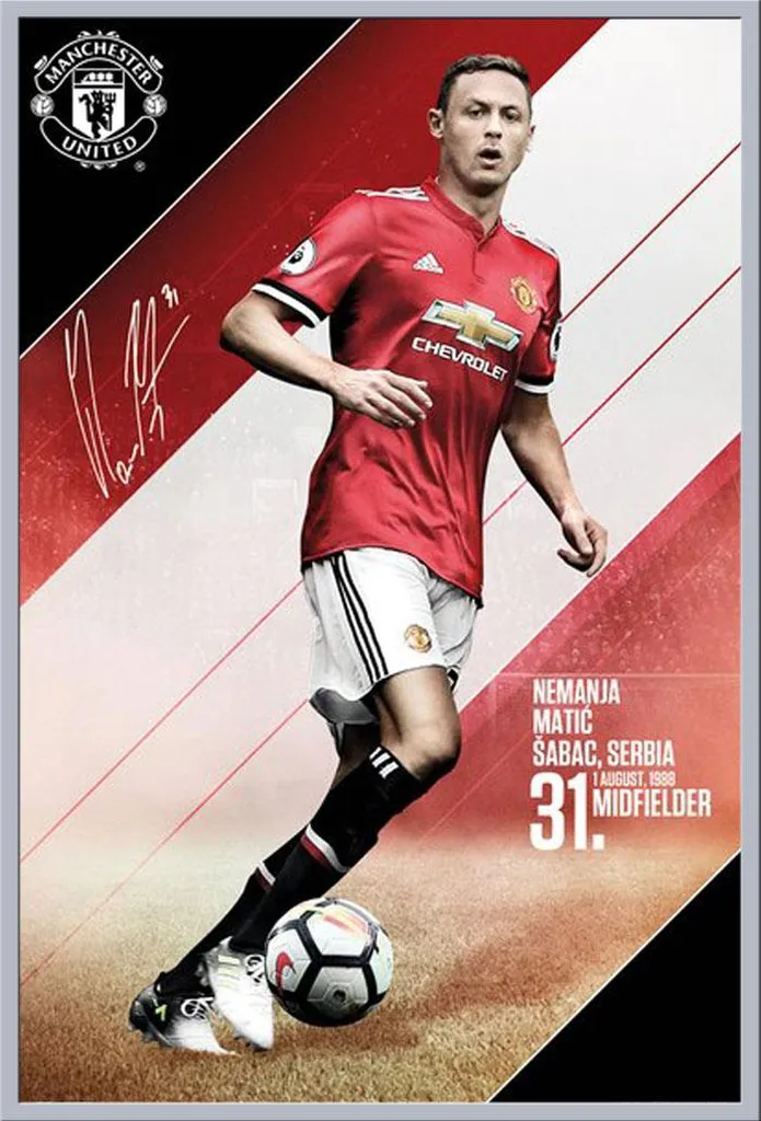 Poster Encadré Manchester United Matic Shinsuke Argenté Vitre Acrylique