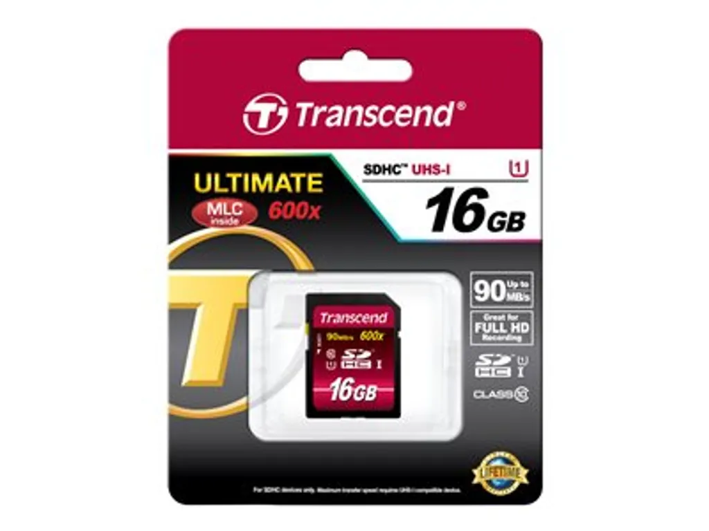 Transcend MicroSDHC 16GB MLC 600x Class 10 UHS-I Ultra Rapide + Support