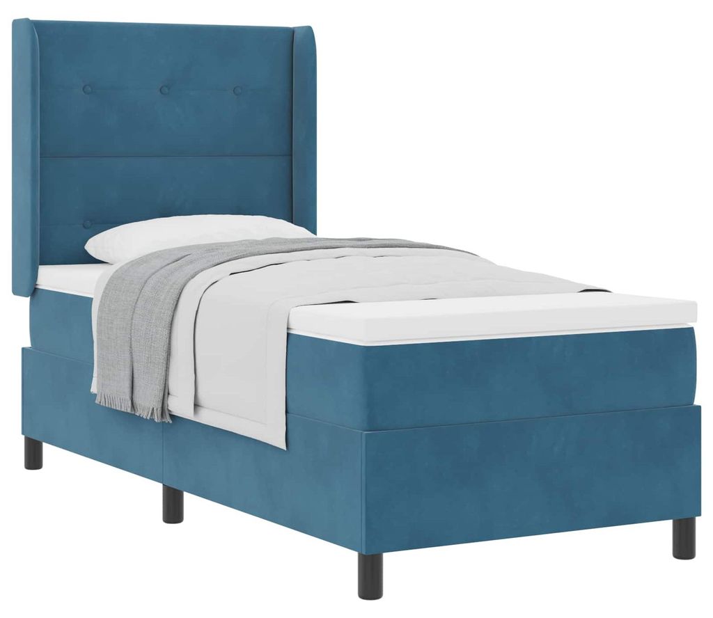 Boxspringbett mit Matratze mit Kopfteil Blau 90 x 200 cm Samt
