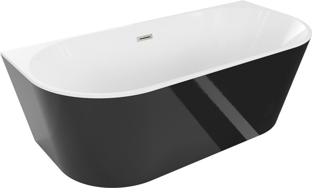 Mexen Oval Badewanne freistehend Wand 180 x 80 cm, weiß/schwarz, Überlauf gebürstetes Nickel - 52671808075-97