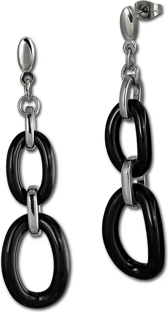 Amello Gioielli Orecchini Acciaio 316L e Vetroceramica Nera D2ESOX16S - 1