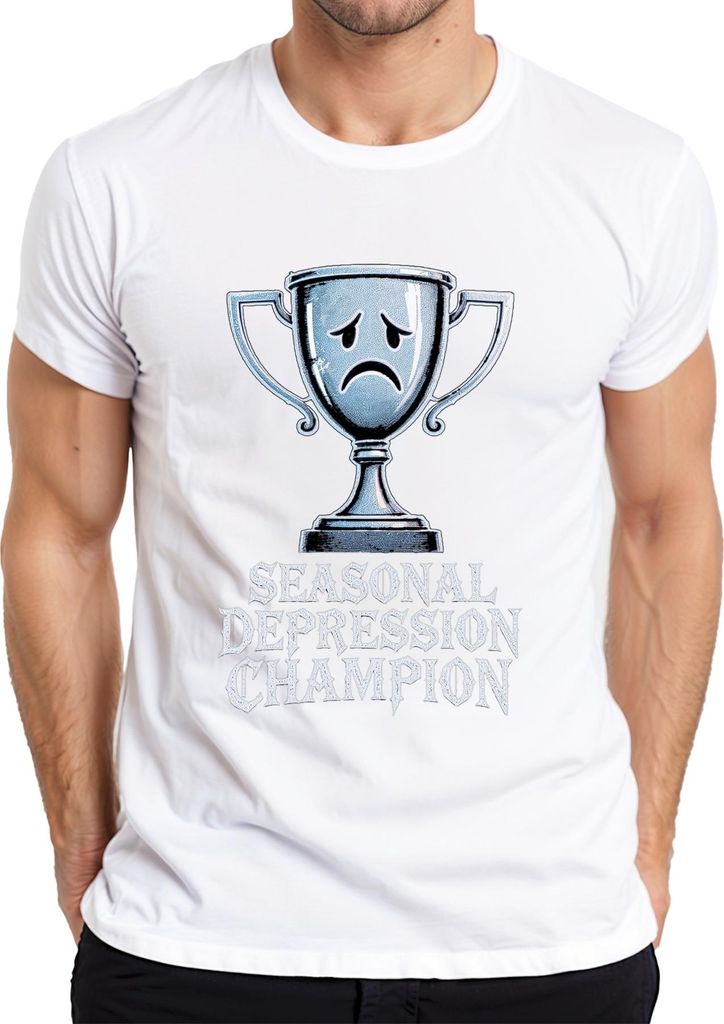 Seasonal Depression Champion Trophy Sad Face Lustig Geschenk Herren T-Shirt, Weiß, M