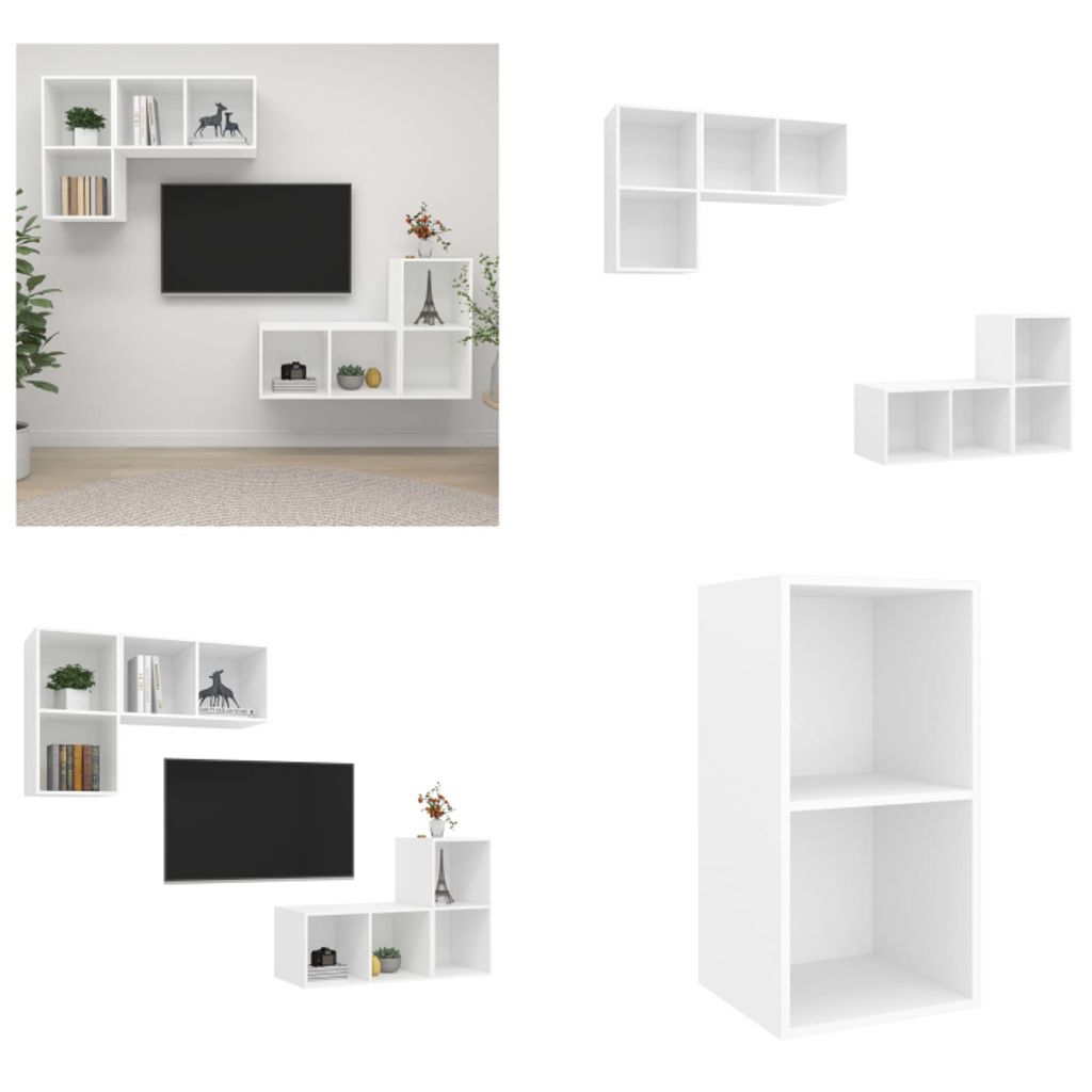 vidaXL TV Wandschränke 4 Stk. Weiß Holzwerkstoff - TV-Schrank - TV-Schränke - Hängender TV-Schrank - Hängende TV-Schränke