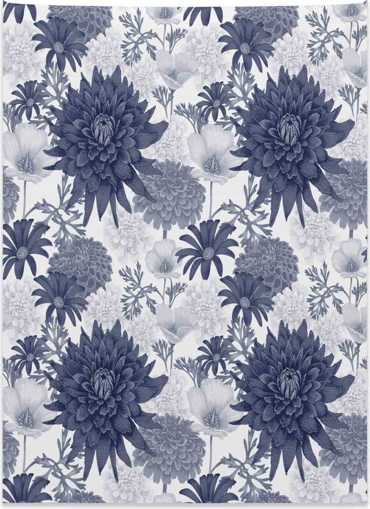 Abakuhaus Jahrgang Wandteppich, Blühender Garten aus Weiches Mikrofaser Stoff Kein Verblassen Klare Farben Waschbar, 110 x 150 cm, Weiß Blau