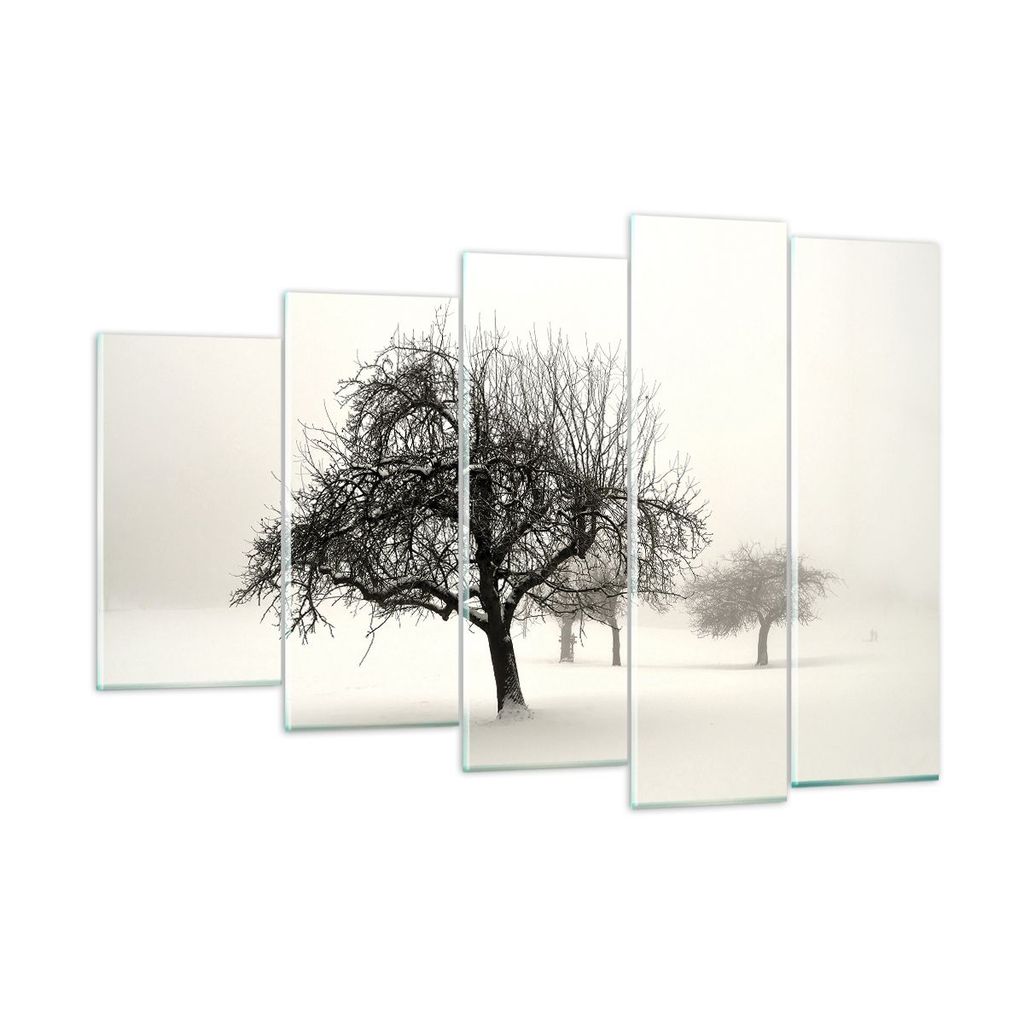 Bilder auf glas - 5 Teile - Bäume Schnee Nebel - 150x100cm - Glasbilder - Wandbilder - Bilder - zum Aufhängen bereit - Wanddekoration aus Glas - ...