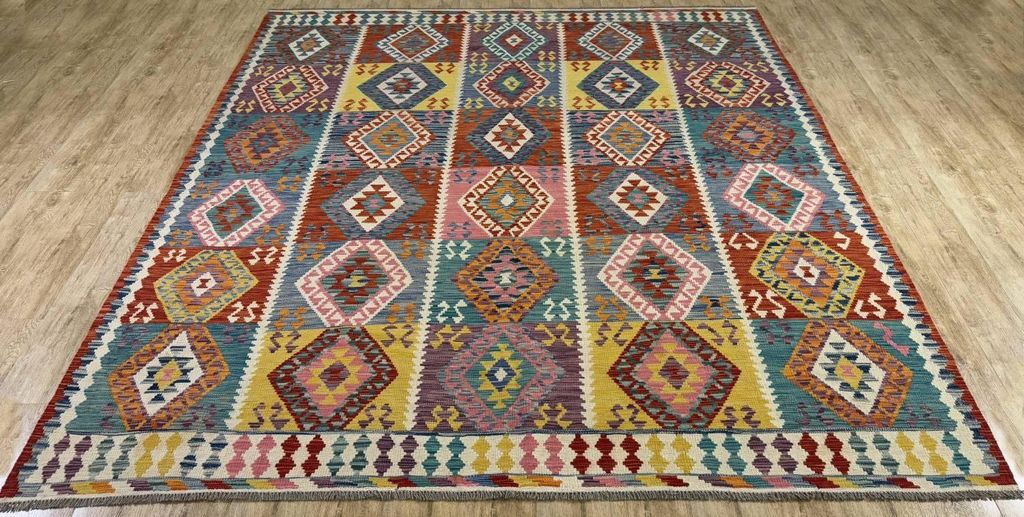 Teppich KELIM ORIGINAL | Farbe: Multi; Größe: 269x293 cm | strapazierfähig und leicht zu reinigen | Wohnzimmer | Schlafzimmer