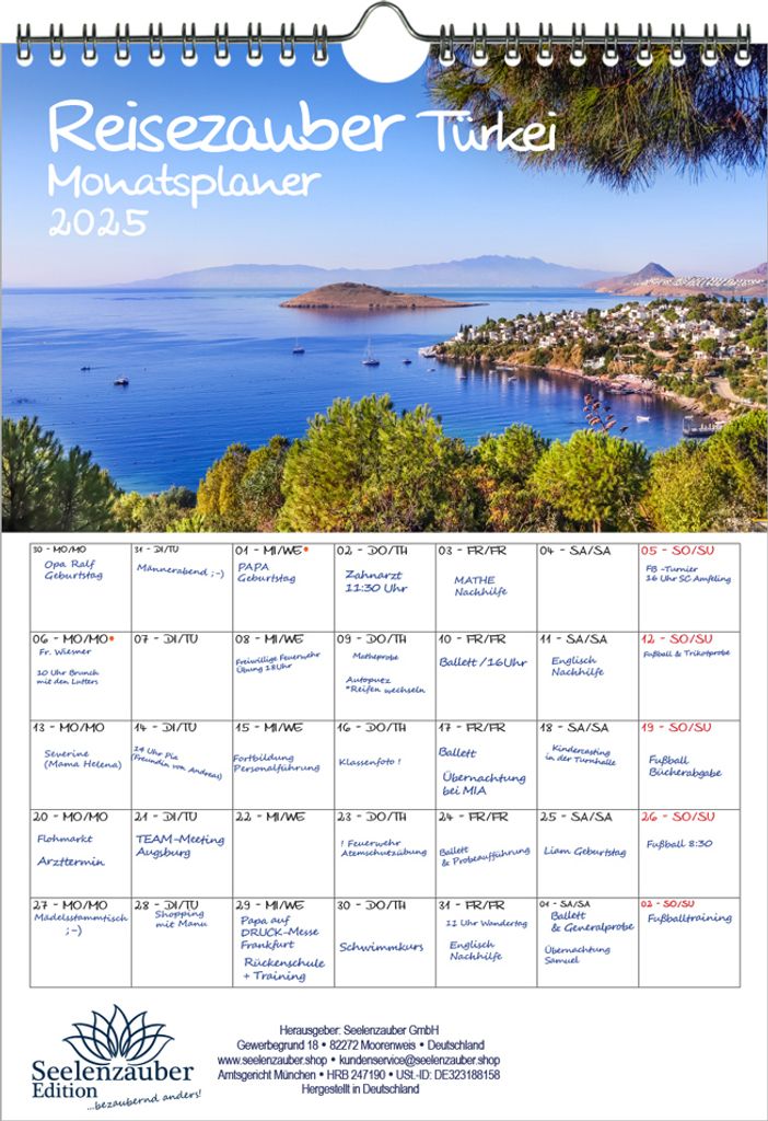 Reisezauber Türkei Planer DIN A4 Kalender für 2025 Ankara Istanbul Side Reise Strand Urlaub - Seelenzauber