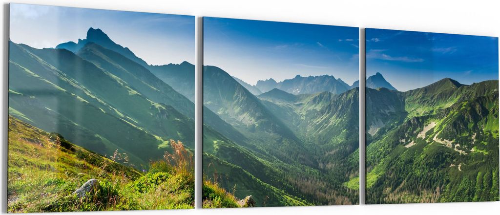 DEQORI Glasbild Echtglas 3x50x50 cm 'Blick über Hohe Tatra' Wandbilder XXL groß
