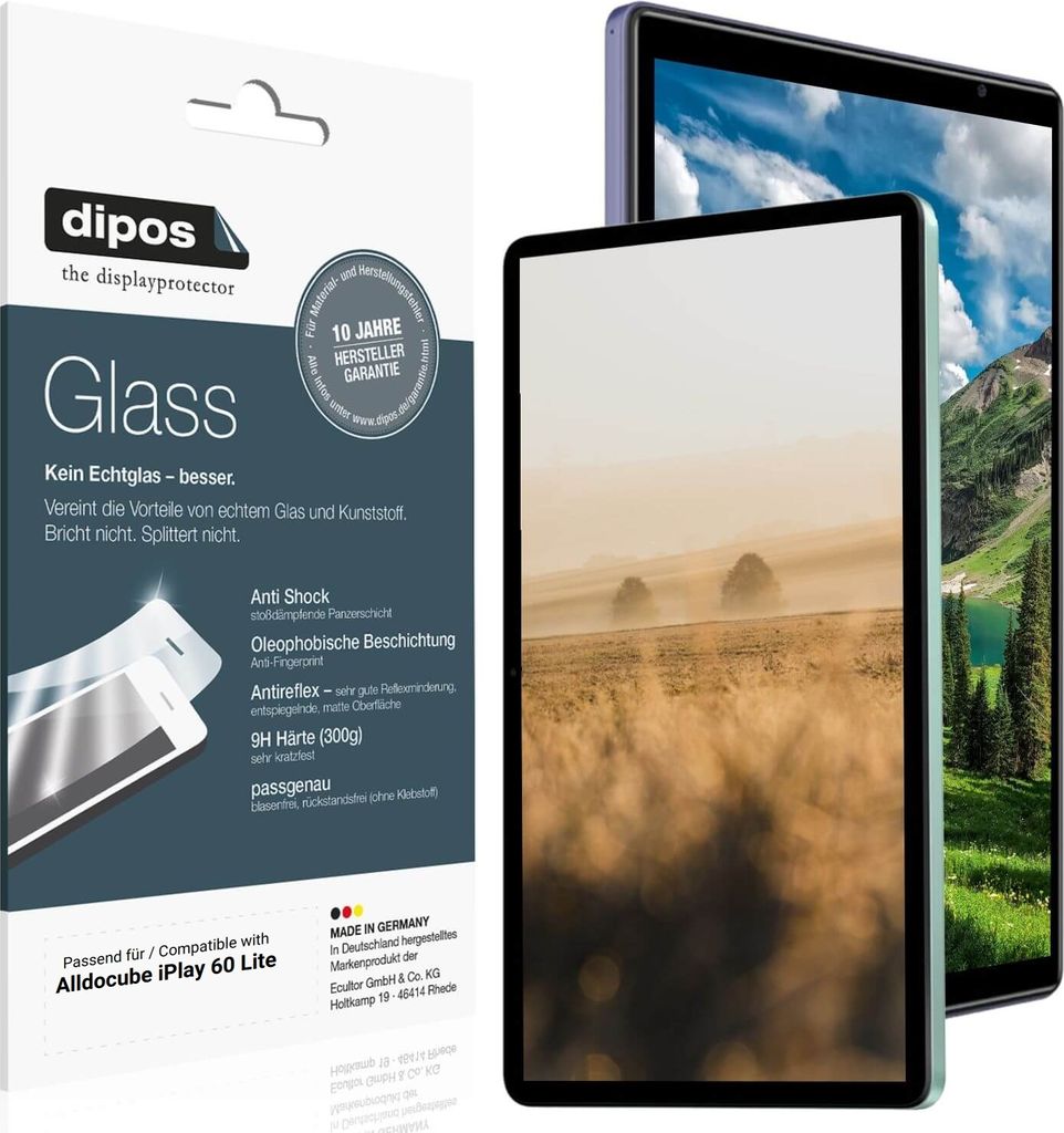 2x Schutzfolie für Alldocube iPlay 60 Lite matt - Anti-Shock 9H Folie dipos Glass Kunststoffglas