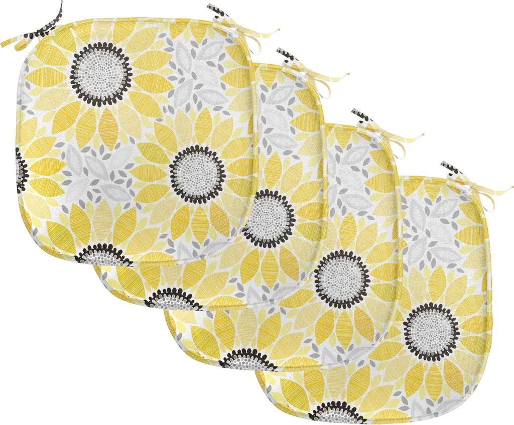 Assise de Chaise Décorative avec Sangles et Tissu Déperlant Jaune-Gris