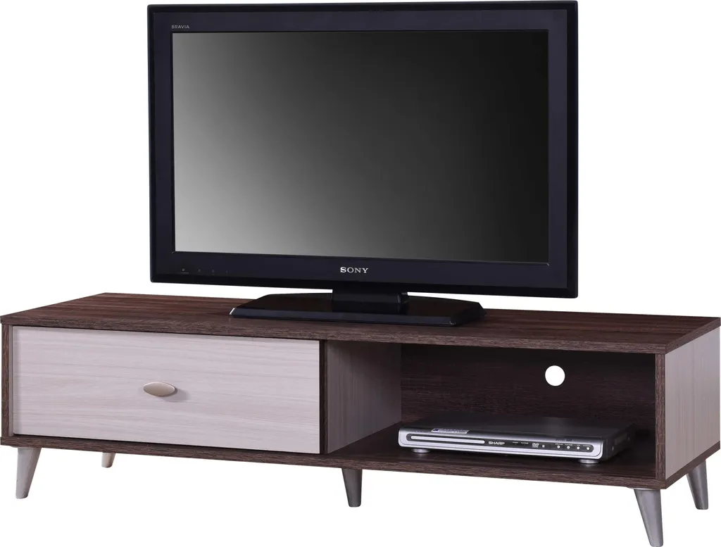 Petit meuble TV bicolore Rumbo 120cm - Finition chêne et blanc