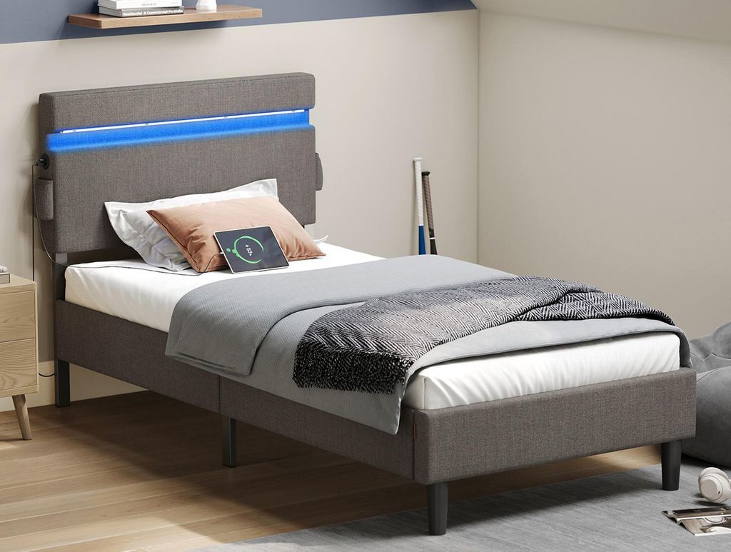 VASAGLE Polsterbett 90 x 190 cm, mit Kopfteil, LED, Produktbild 