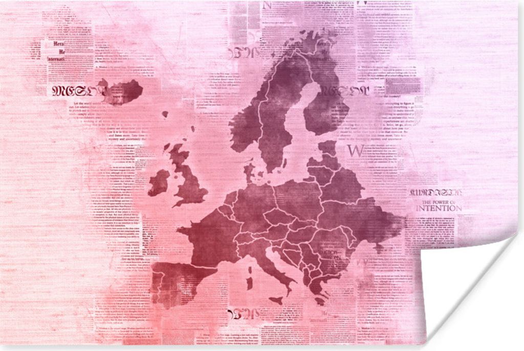 MuchoWow® Poster Karte von Europa - Zeitung - Lila 90x60 cm Produktbild 