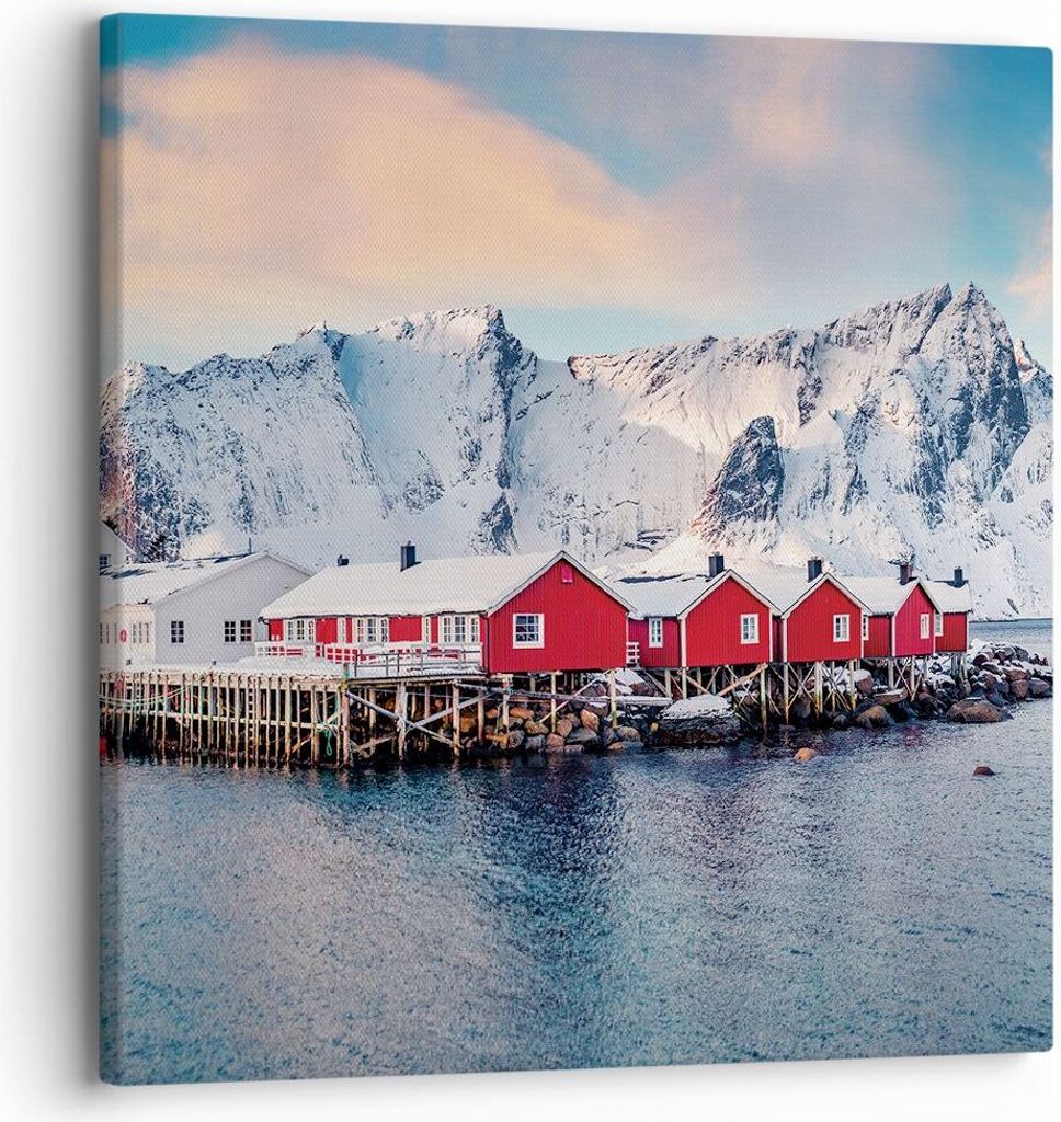 Bild auf Leinwand - Leinwandbild - Einteilig - Lofoten Dorf Angeln - 30x30cm - Wand Bild - Wanddeko - Wandbilder - Leinwanddruck - Bilder - Wanddek...