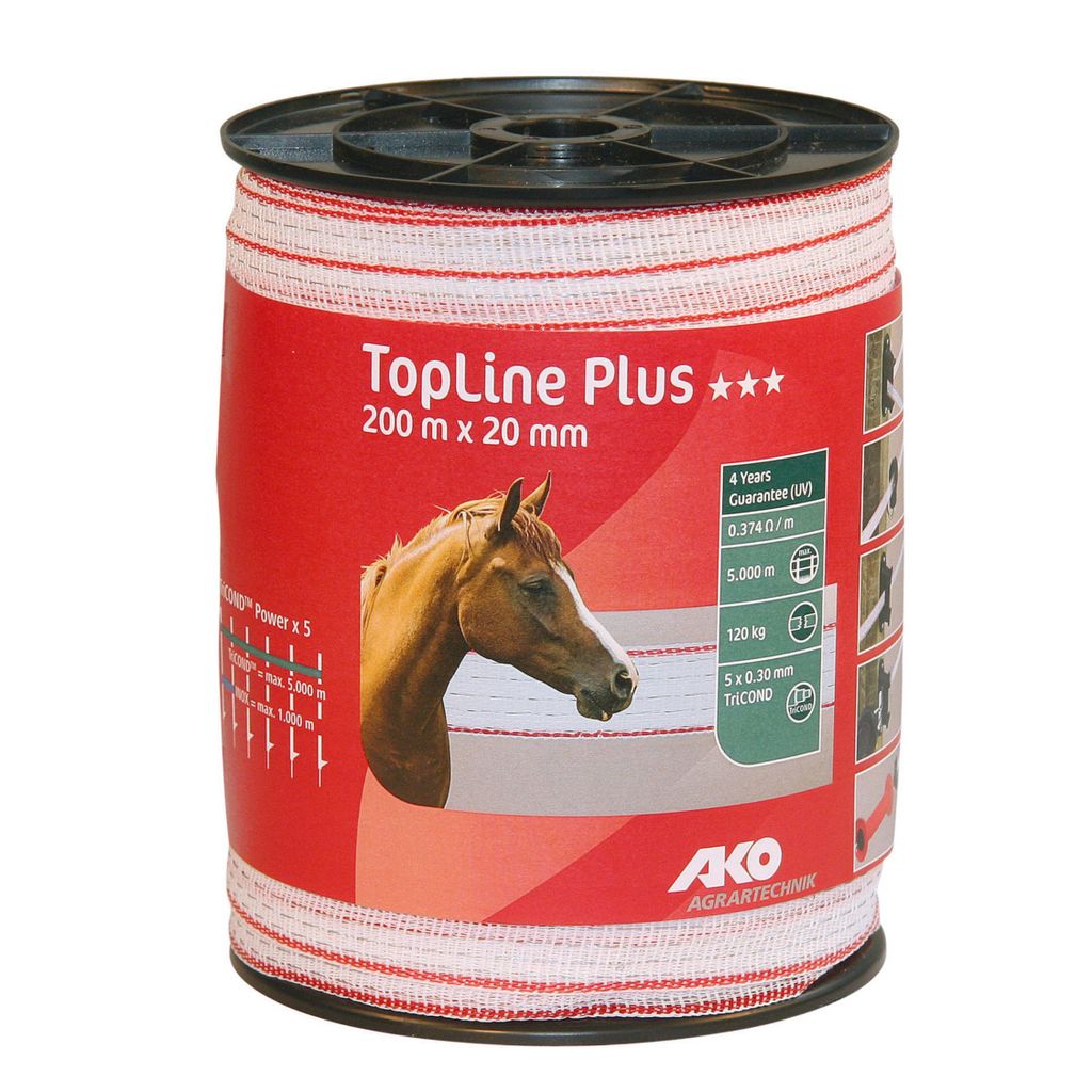 AKO Weidezaunband TopLine Plus weiß/rot, 200 m Länge, 20 mm breit