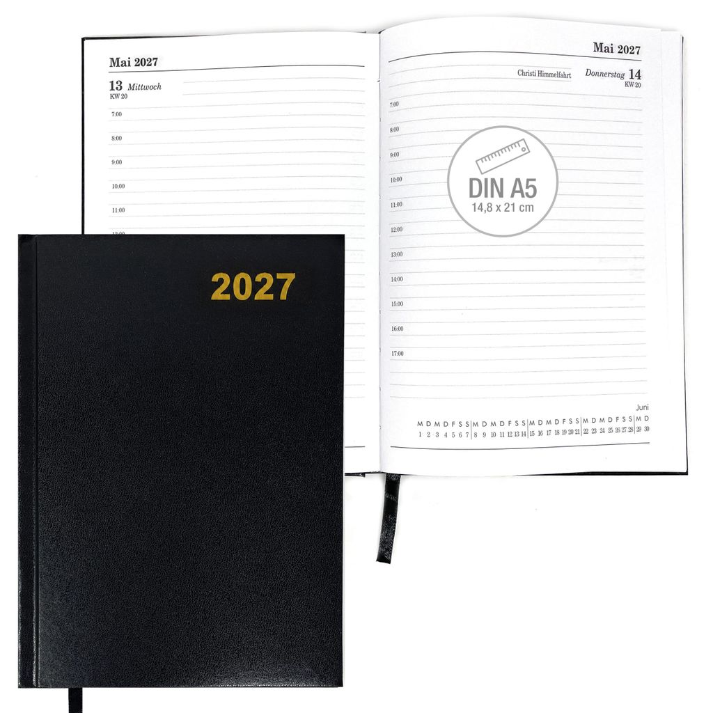 Buchkalender 2027 A5 1 Tag 1 Seite - Chefplaner Hardcover Produktbild 