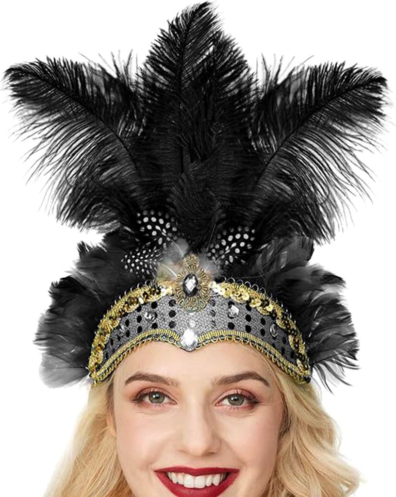 Feder Kopfschmuck Haarband mit Strass Pailletten Elastisch Karneval Kopfschmuck Damen Leicht Festival Kopfschmuck