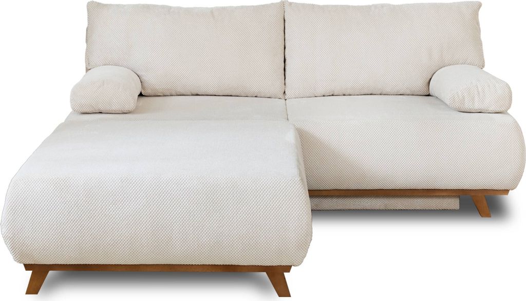 Best Möbel Cristal - 3-Sitzer Sofa - Schlaffunktion und Bettkasten und großer Hocker - aus strukturiertem Samt , Beige
