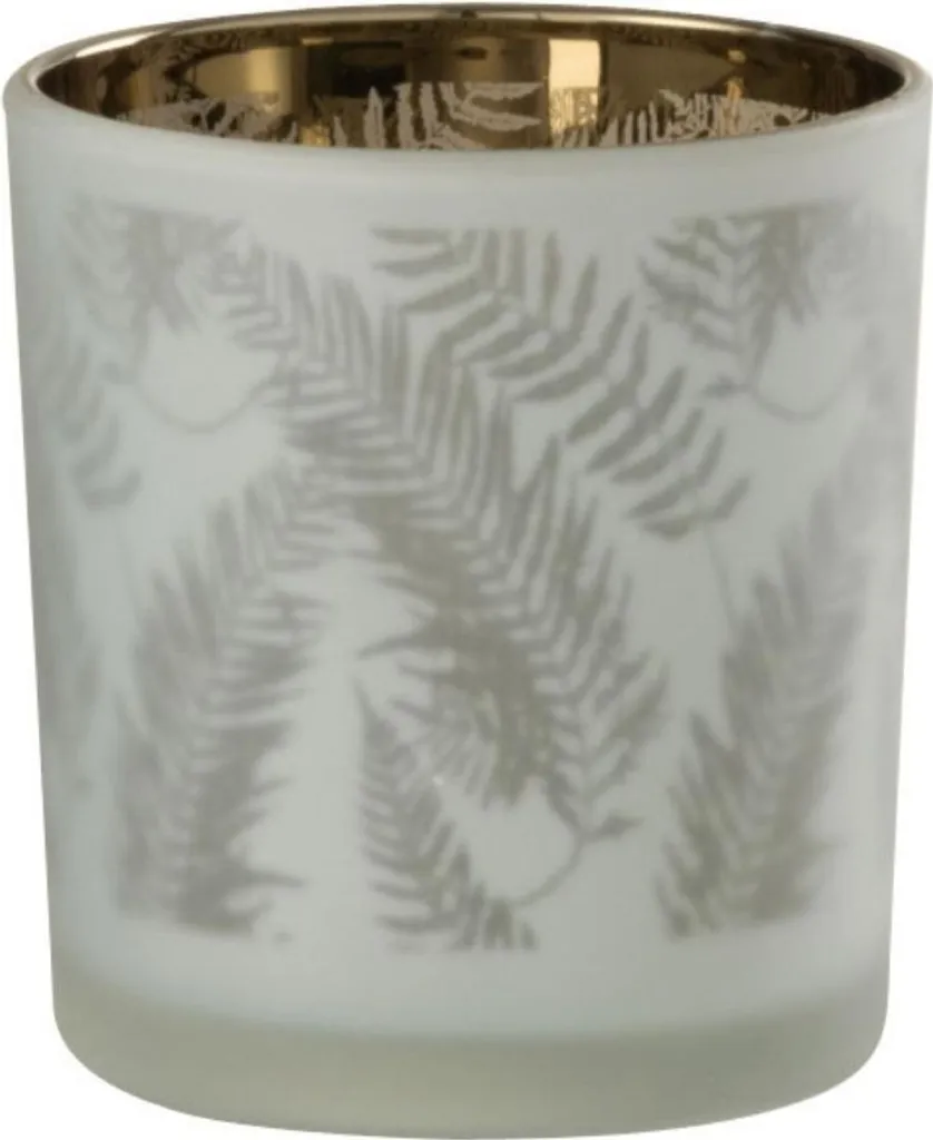 J-Line Bougeoir Feuille en Verre Blanc et Vert - Petit Modèle Ø 8 cm