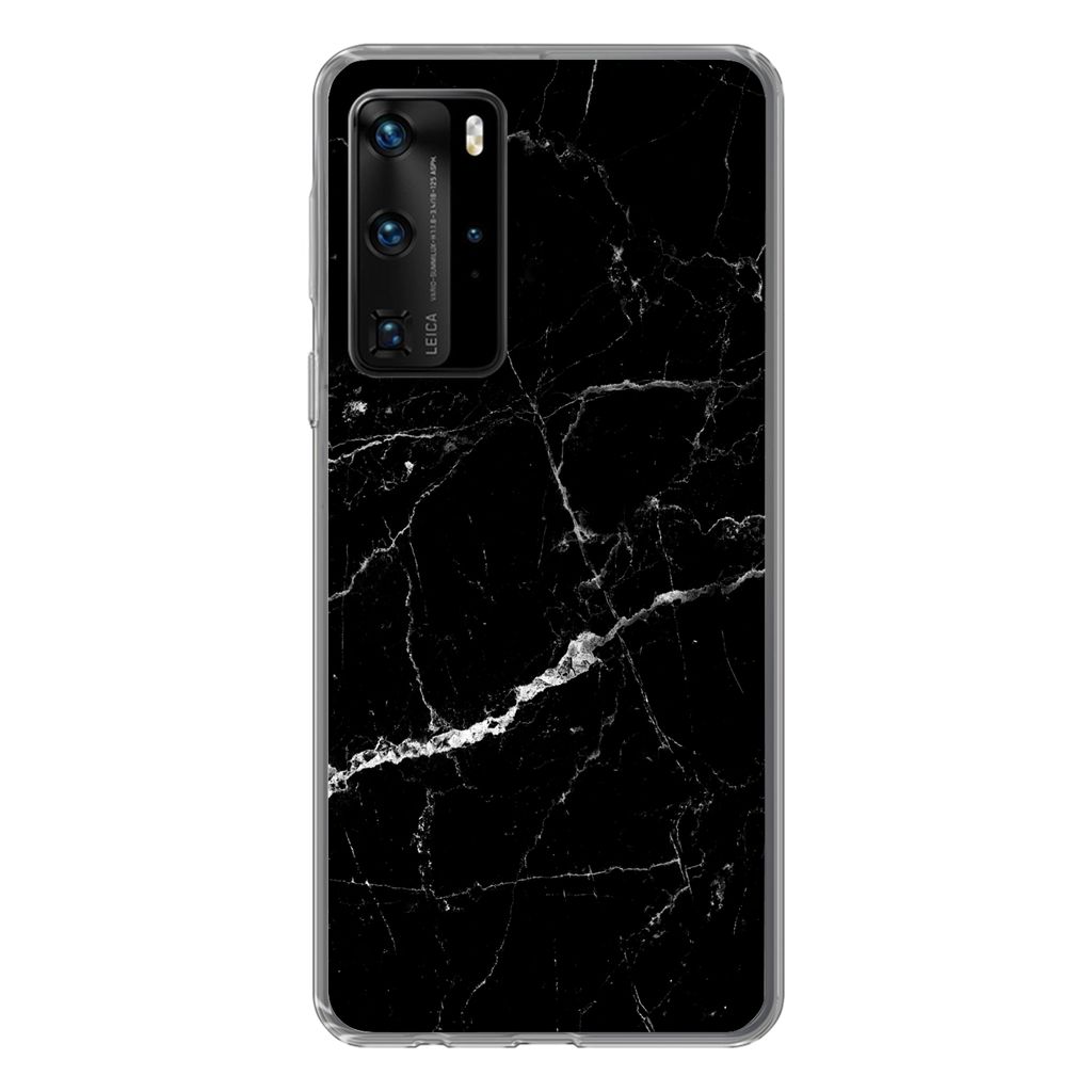 MuchoWow Handyhülle Schutzhülle Hülle für Huawei P40 Pro Marmor - Schwarz - Marmoroptik - Weiß - Luxus - Stein Silikon Softcase Handy Hülle...