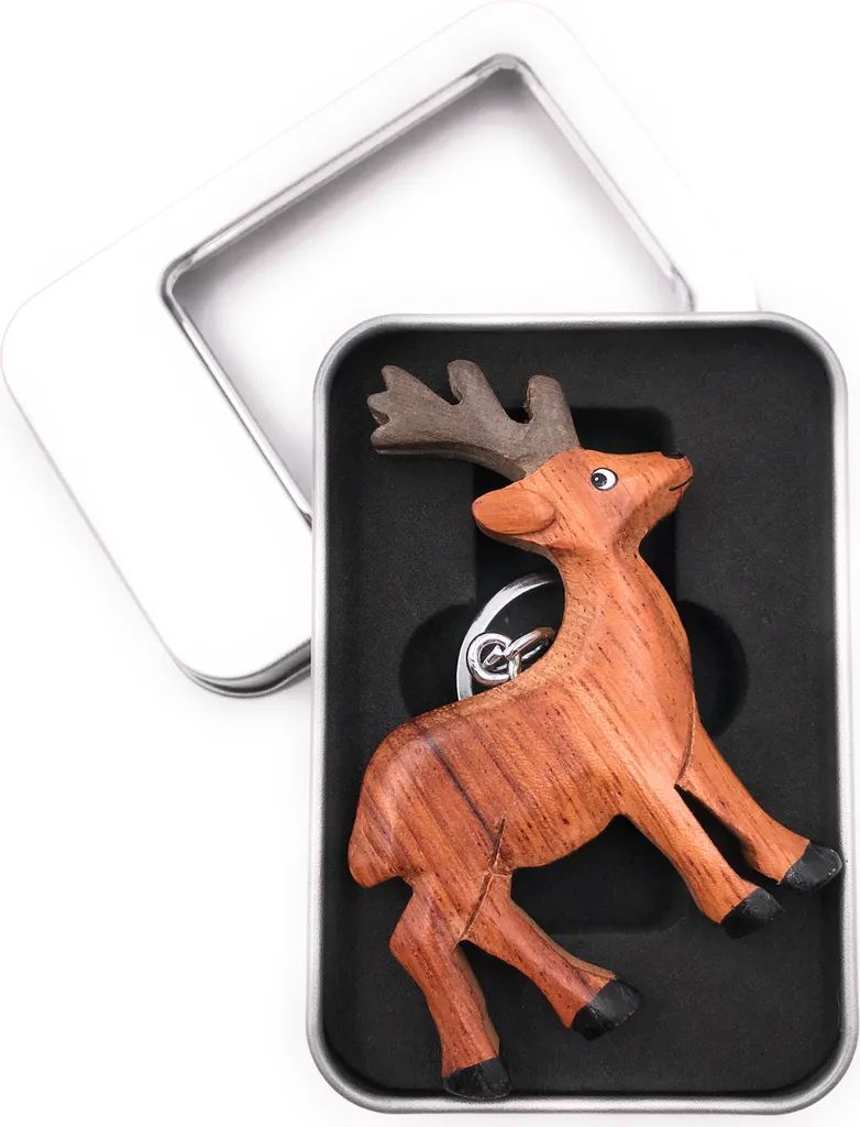 Portachiavi Legno Corna di Cervo Alce Bosco - Regalo Artigianale Unico