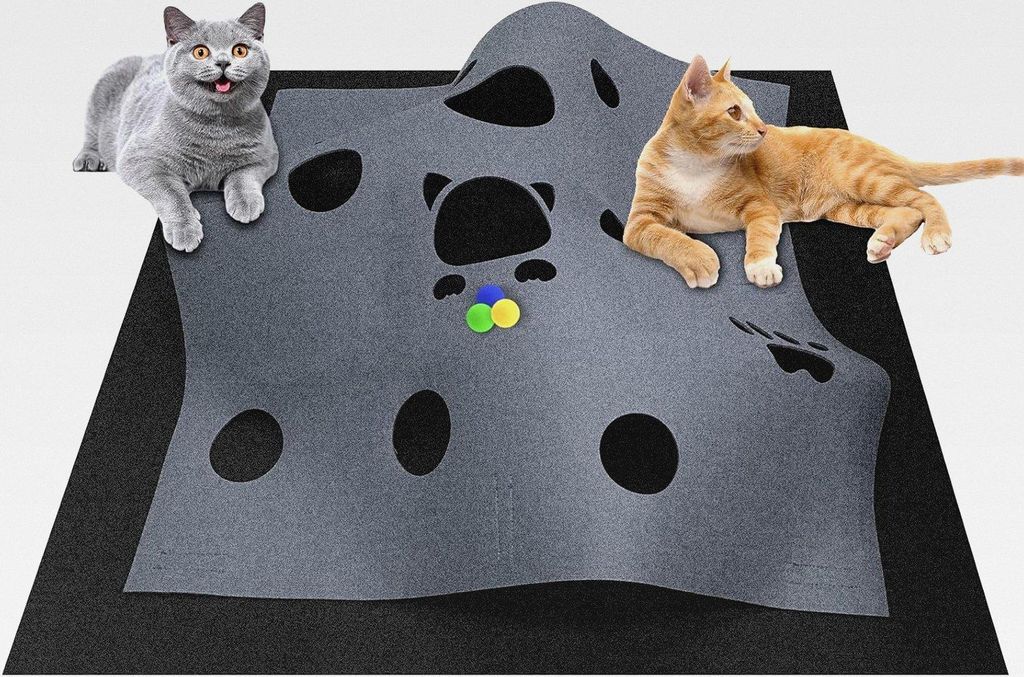 Katzenspielzeug und Kratzmatte,Katzen Filztunnel,Spieltunnel & Liegematte für schlafplatz,für intelligentes Spielen mit Deiner Großkatze und Kä...