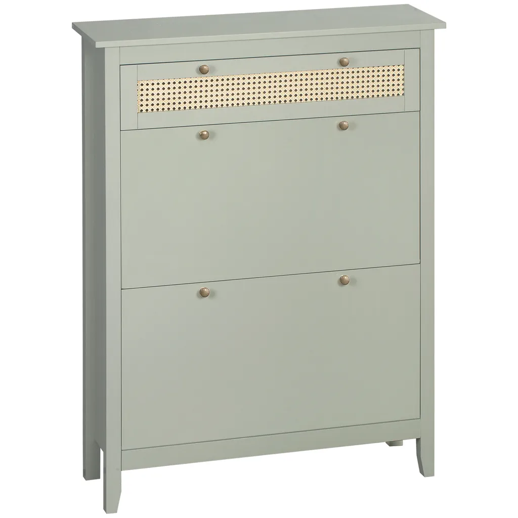 Armoire à chaussures 2 portes avec étagères réglables et tiroir rotin