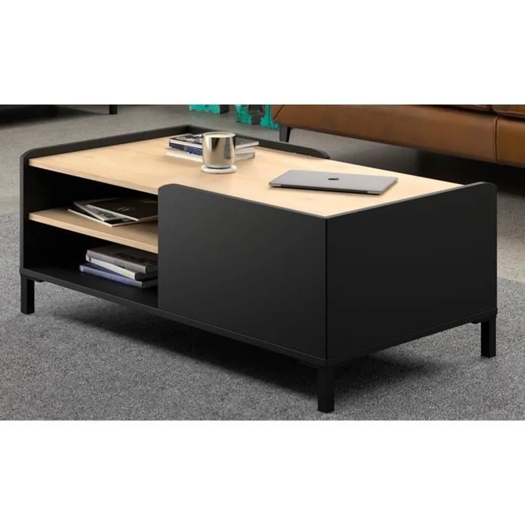 Table basse de salon avec niches étagères bois clair Amsterdam