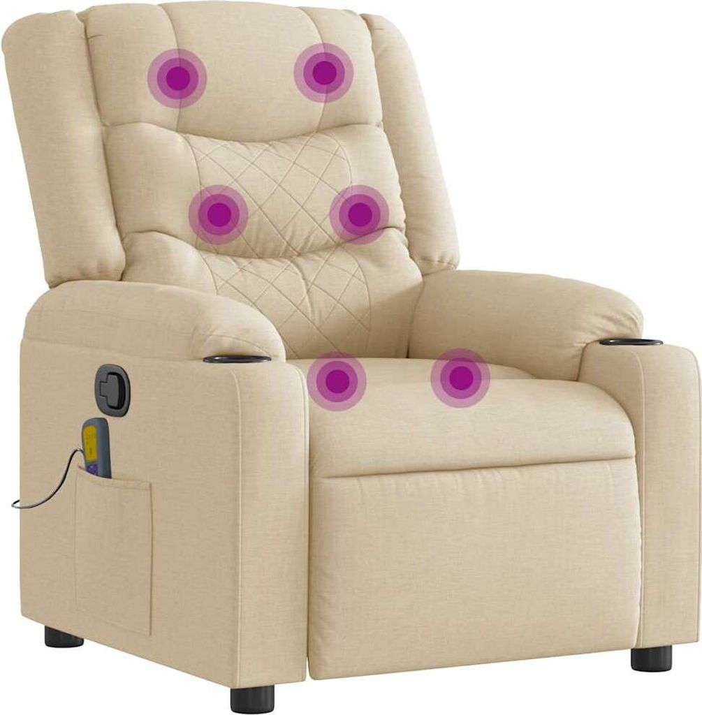 Massagesessel Stoff Creme mit manueller Liegefunktion und 6-Punkt-Vibrationsmassage 77x93x99 cm