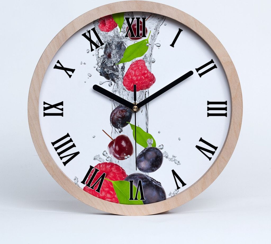 Holzuhr 20fi cm wanduhr - schwarze Spitzen - Obst und Wasser