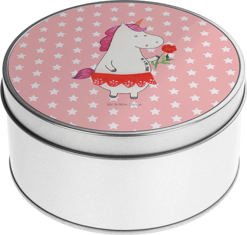 Mr. & Mrs. Panda Teedose Einhorn Dame - Rot Pastell - Geschenk, Vorratsdosen, keksdosen, runde metalldose, Erinnerungsbox, Freundin, Frau, Dose, Ba...