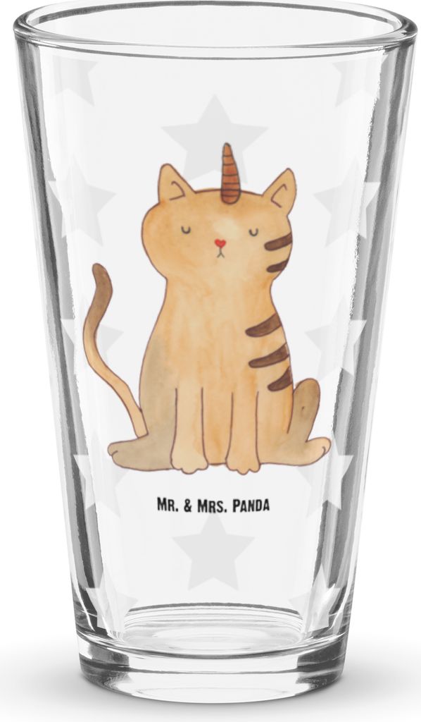 Mr. & Mrs. Panda Glas Einhorn Katze - Transparent - Geschenk, Longdrinkglas, Regenbogen, Cocktailglas, Unicorn, Tumbler, Mieze, Trinkglas, Wassergl...