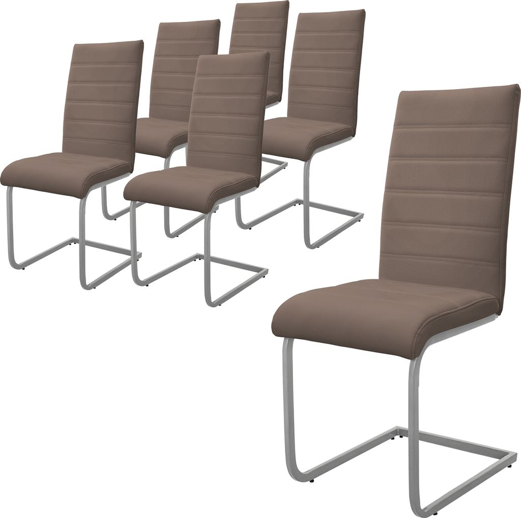 ML-Design 6er Set Esszimmerstuhl mit Rückenlehne, Braun, aus Kunstleder