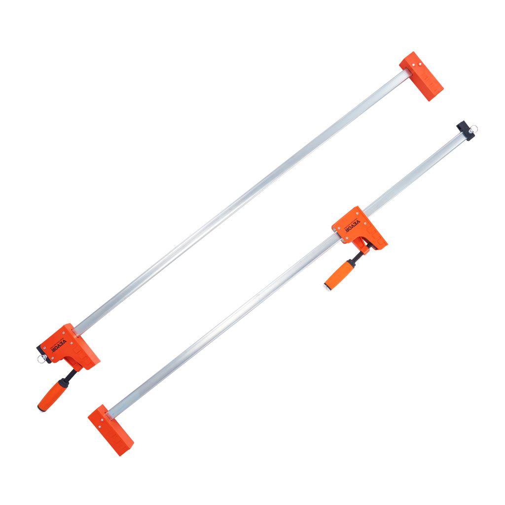 Two bar clamps are shown diagonally against a white background.
