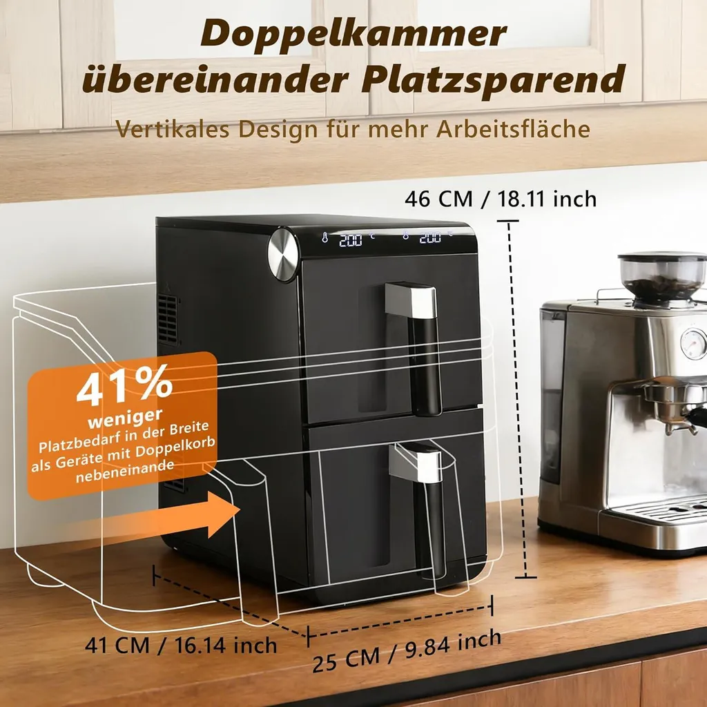Friteuse à air chaud 11L 2800W - Double Zone avec écran tactile LCD