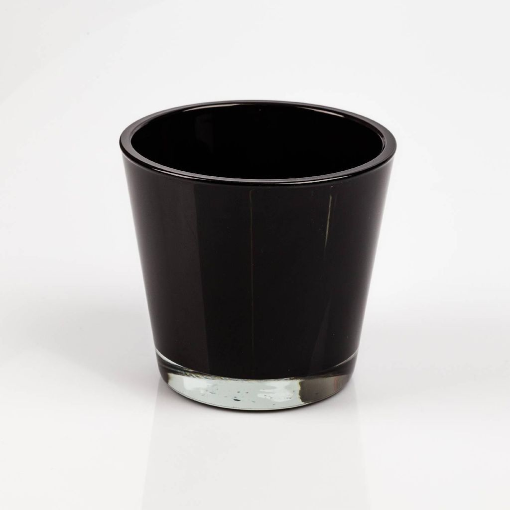 INNA-Glas Blumentopf - Teelichtglas RANA, schwarz, 13cm, Ø 14cm - Orchideentopf - Windlichtsglas