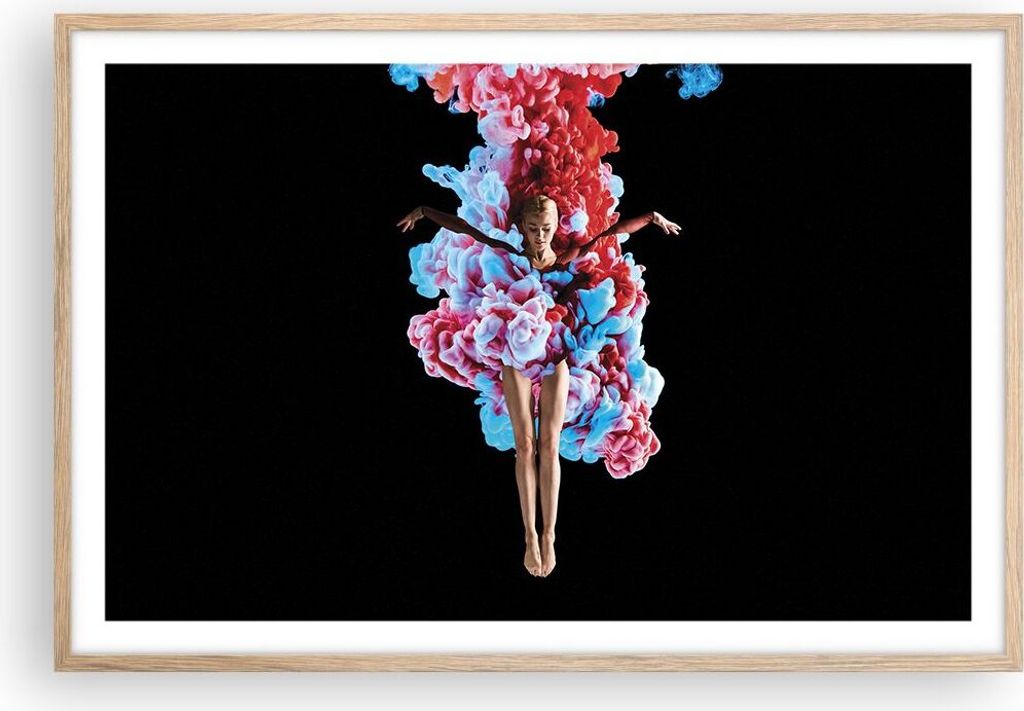 Gerahmtes Poster - Rahmen in heller Eiche - Mädchen bunt Rauch - 91,5x61 cm - Wand Bild - Wanddeko - Wandbilder - Kunstposter - Wandposter - Bilde...