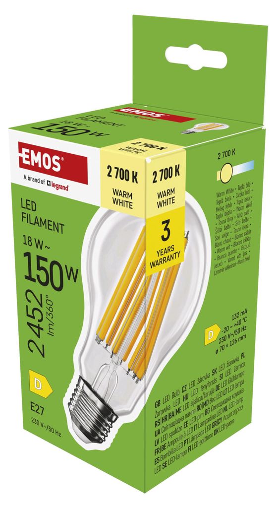 EMOS Lampada LED Edison A70, 18W in sostituzione della Immagine del prodotto 