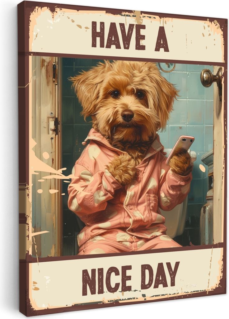 MuchoWow - Leinwandbilder - Zitate - Hund - Schönen Tag noch - Vintage - Sprichwort, Wandbild, Wanddeko Bilder Wohnzimmer, 60x80 cm