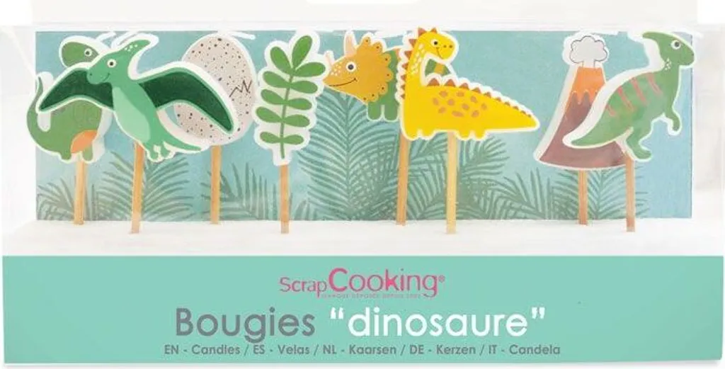 Lot de 8 bougies dinosaures multicolores pour gâteau d'anniversaire