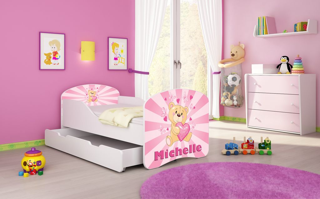 ACMA I Jugendbett Kinderbett Junior-Bett Komplett-Set mit Matratze Lattenrost Weiß 10 Teddybär 160x80 + Bettkasten