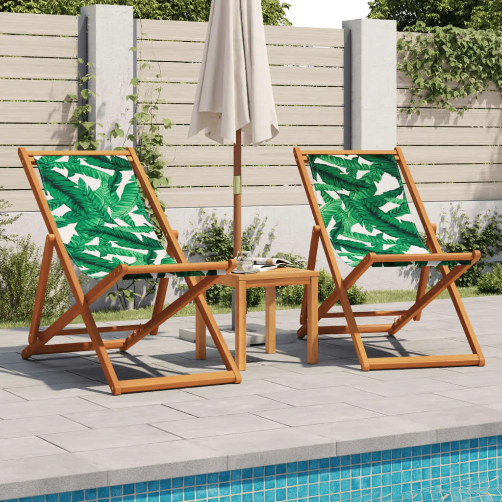 SYFAX™ Sedie da Spiaggia Pieghevoli 2 pz Motivo Foglie Tessuto e Legno